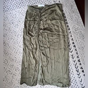 Astr Olive Rouched Tie Midi Skirt